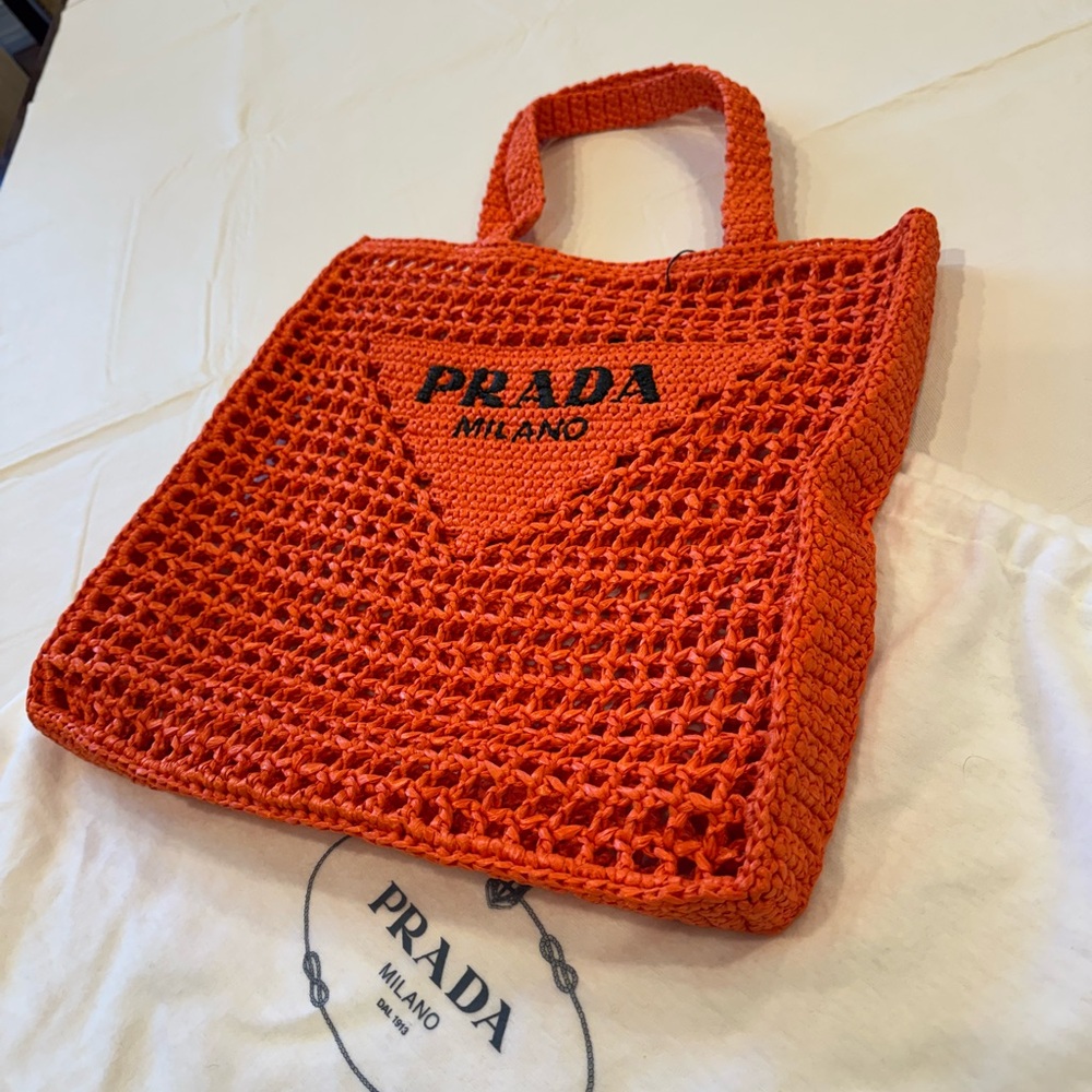Prada Vibrant Orange Crochet Tote